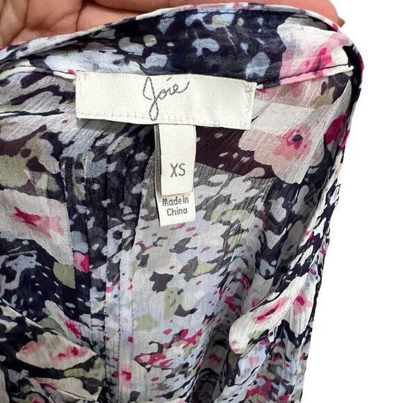 Joie Womens Multicolor Floral Long Sleeve Split Neck Pleated Blouse Top Size XS - Picture 11 of 12